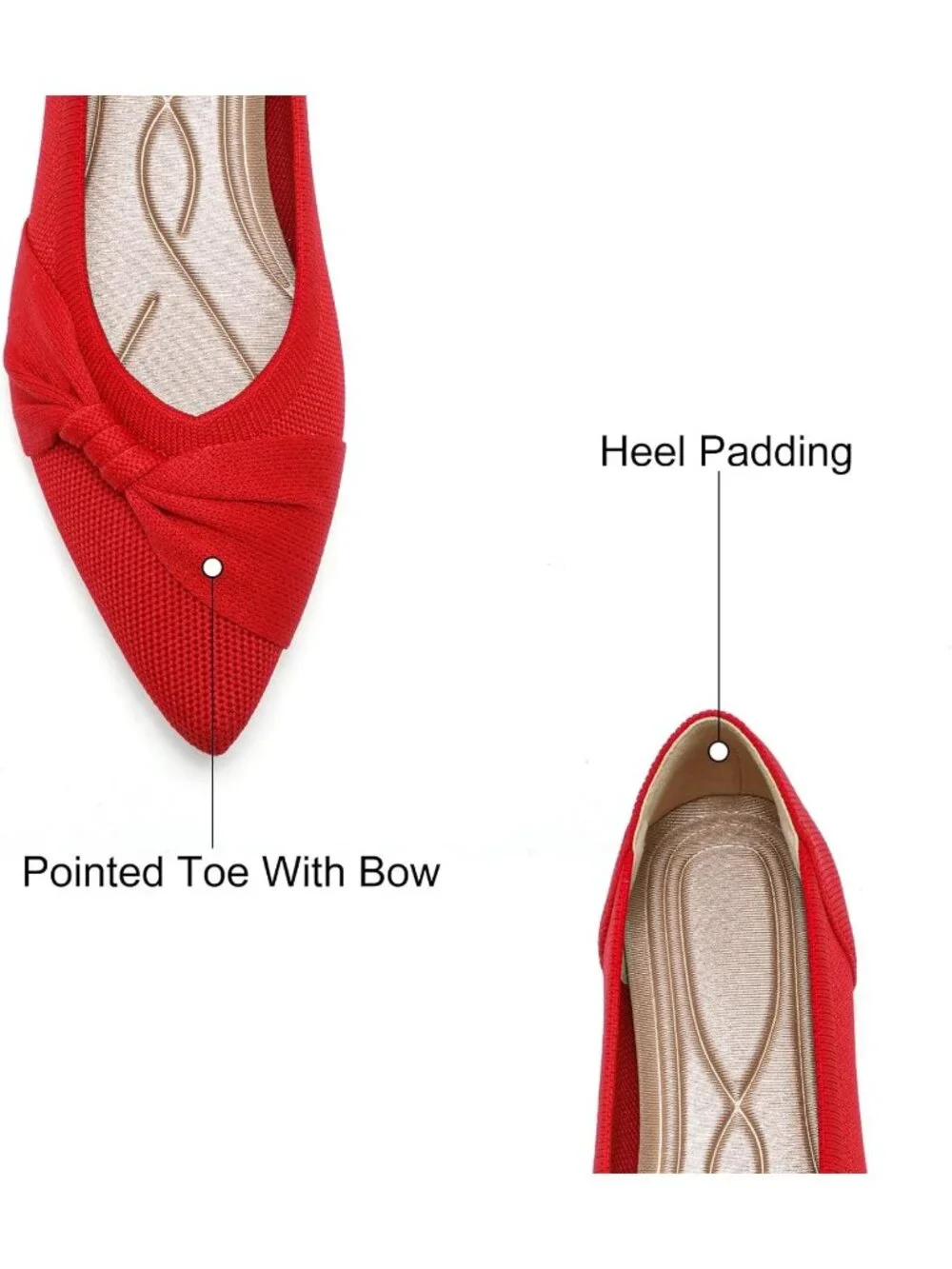 Women's Red Knit Comfortable Ballet Flats Pointed Toe Lightweight Casual Shoes